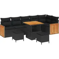 vidaXL Trädgårdsoffset 9 pcs Svart Poly Rattan och Pulverlackerad Stål