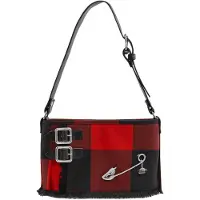 Vivienne Westwood Anglomania Justerbar Rem Rutigt Mönster Initialer Skuren Ullväska Axelväska Damväskor Röd Svart 41010067UW00R3REDBLACK Basic Set (Bag+Dust Bag)