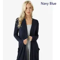 Camouflage World Koftor Dam Lång Maxi Öppen Långärmad Toppjacka Krage Vanlig Damkofta bomull 4XL mörkblå färg
