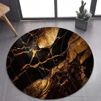 JGJG Rund matta i vitt guldmarmor – Elegant matta för sovrum eller vardagsrum – Halkfri golvmatta, Husdjursvänlig Modern heminredning Diameter 160cm(63in)