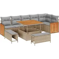 vidaXL Trädgårdsoffset med kudde 9 pcs Beige och Ljusgrå