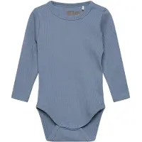 Huttelihut Body l/ä - Rib - Modal/Bomull - Motvind Blue - - 1 år (80) - Body L/Ä