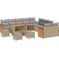 vidaXL Trädgårdsoffset med kudde 14 pcs Beige och Ljusgrå