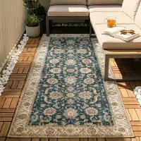 FRAAI Tvättbar löpare | Domingo Oriental mörkgrön hos Volero | 80x250 cm | Polyester | Symmetrisk | Löpare | Plattvävd