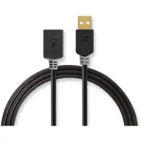 Nedis USB-kabel | USB 2.0 | USB-A Hane | USB-A Hona | 480 Mbps | Guldplaterad | 3.00 m | Rund | PVC | Antracit | Låda