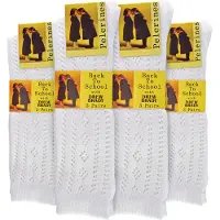 Sock Snob 12-pack flickor bomullsrika knähöga vita uniformsstrumpor - vita