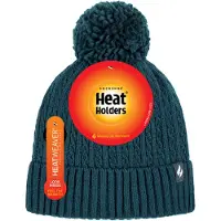 Heat Holder Ladies Thermal Cable Beanie Mössa | Värmehållare | Vinterstickad Pom Pom Mössa | Mjuk ribbad Bobble Mössa - Teal