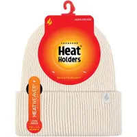 Heat Holder Fleece-fodrad ribbad keps för damer | Värmehållare | Värmehatt för vintern - Kräm
