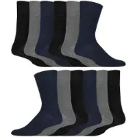IOMI 12 par Multipack Gentle Grip Top Diabetiska Strumpor | | Mid Calf Loose Top Non Elastic Bomullsstrumpor med handlänkad sömlös tå - Svart / Marin / Grå