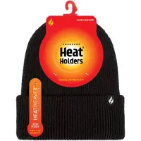 Heat Holder Fleece-fodrad ribbad turnovermössa för damer | värmehållare | termomössa för vintern - Svart