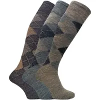 Sock Snob 3 par extra långa knähöga Argyle Lambs Wool Dress Socks för herrar