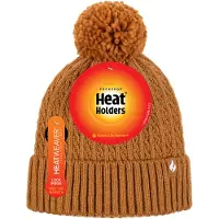 Heat Holder Ladies Thermal Cable Beanie Hat | Värmehållare | Vinterstickad Pom Pom Mössa | Mjuk ribbad Bobble Mössa - Senap