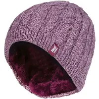 Heat Holder Kvinnlig ribbad kabelstickad fleece fodrad termisk stickad mössa