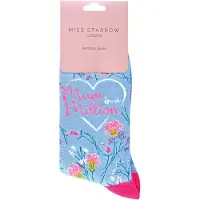 Miss Sparrow - Mammasockor för damer | Bambusockor med blommönster | Mjuka strumpor som andas | Gåvor till mors dag - Mammasockor (Blå)