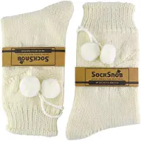 Sock Snob - Varma tofflor i alpackaullblandning med Pom Pom-strumpor för damer - Cream