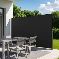 Vevor Utfällbar Sidomarkis, 180x300 cm Utfällbar Sidoskärm för Terrass med 180 g/m² Polyestertyg, Vattentät Solskydd Utomhus Avskärmning Rumsavdelare för Trädgård, Balkong, Pooler, Däck, Svart