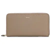 BOSS Ziparound wallet in grained leather with metallic logo lettering