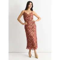 Gini London Midiklänning i brun viskos med djurjacquard