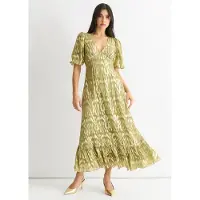 Gini London Grön viskos Animal Jacquard Occasion Midiklänning