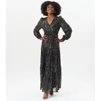 Gini London Svart Lurex Chiffong Occassion Tiered Maxi Dres
