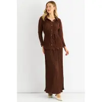 Gini London Maxikjol med elastisk midja i chokladbrunt plissétyg