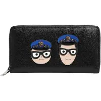 Dolce&Gabbana Svart Läder #DGFAMILY Dragkedja Kontinental Herrplånbok