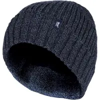 Heat Holder - Ribbstickad Fleece Fodrad Isolerad Varm Vänd Manschett Termisk Vinter Beanie Mössa - Marinblå