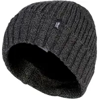 Heat Holder - Ribbstickad fleece fodrad isolerad varm varm vintermössa med vändbar manschett för herrar - grå