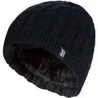 Heat Holder Kvinnlig ribbad kabelstickad fleece fodrad termisk stickad mössa