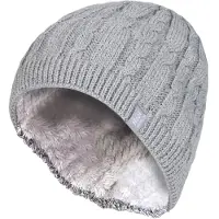 Heat Holder Kvinnlig ribbad kabelstickad fleece fodrad termisk stickad mössa