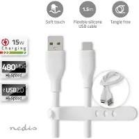 Nedis USB-kabel | USB 2.0 | USB-A Hane | USB-C(tm) Hane | 15 W | 480 Mbps | Nickelplaterad | 1.50 m | Rund | Silikon | Vit | Låda