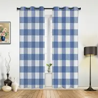 Yiran Furniture Marinblå Rutig Idyllisk Stil Rutiga Gardiner för Sovrum Vardagsrum Draperier Kök Barnrum Fönstergardin Heminredning 135W x 230H(cm) x1