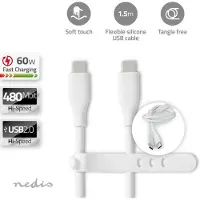 Ginza.se Nedis USB-kabel | USB 2.0 | USB-C(tm) Hane | USB-C(tm) Hane | 60 W | 480 Mbps | Nickelplaterad | 1.50 m | Rund | Silikon | Vit | Låda