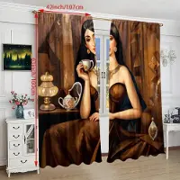 Household supplies MH 2 st - Retro vackert tryckt gardin - Polyestermaterial - lämplig för sovrum, vardagsrum, arbetsrum, privat utrymme 30Wx65L(76x165CM)x2