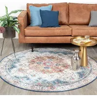FRAAI Rund vintage matta | Azara ljusblå hos Volero | Ø 200 cm | Polyester | Medaljong | Rund | Plattvävd