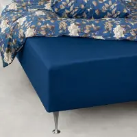 Borg Living Mjukt lakan 180x200 cm - formsytt lakan i 100% bomullssatin - Blått boxlakan för madrass - By Night satinlakan