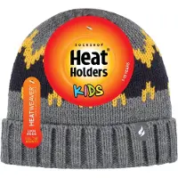 Heat Holder - Pojkar Tjock Ribbad Vävd Stickad Mjuk Pom Pom Bobble Beanie Mössa - Pebble Melange/Guld/Navy