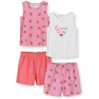 MINOTI Pyjamas grön / rosa / ljusröd / vit