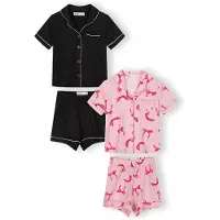 MINOTI Pyjamas rosa / rosa / svart / vit