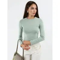 Busem Slim Fit Långärmad Crop Top med Rundad Halsringning