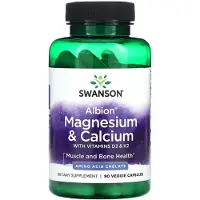 Swanson Health , Albion, Magnesium & Kalcium med Vitamin D3 & K2, 90 Veggie Capsuler