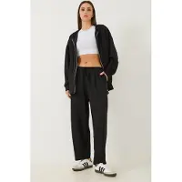 Bianco Hooded Lång Sweatshirt och Vida Byxor Tvådelad Set