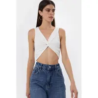 Hiccups for Kids Solid Rib Twist Front Crop Top