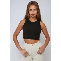 Hiccups for Kids Ribbad stickad ärmlös crop top med rund halsringning