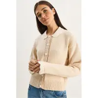 Bianco Tjockt Ribbade Stickad Cardigan med Knapplås