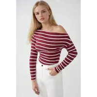 Hiccups for Kids Randig Off-Shoulder Långärmad Ribbad Knit Blus