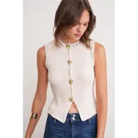 MixRay Texturerad Stickad Crop Top med Knappdetaljer