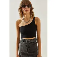 Bianco Asymmetrisk Krage Åtsittande Crop Top