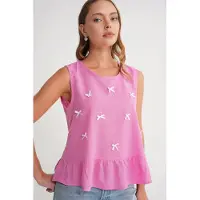 MixRay Blus med rund halsringning och rosettdetalj