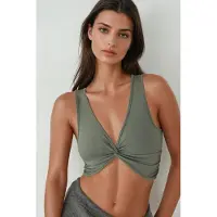 Hiccups for Kids Solid Rib Twist Front Crop Top